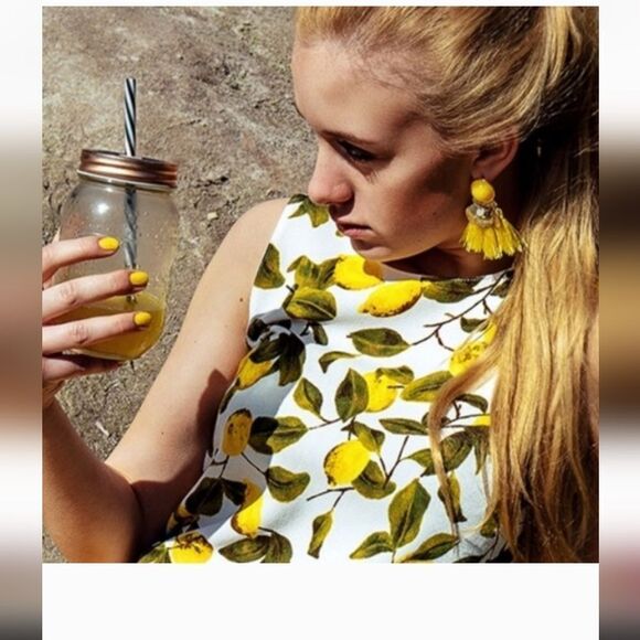 Zara Basic Women's Lemon citrus Print Shift Dress Sz S - Picture 2 of 8